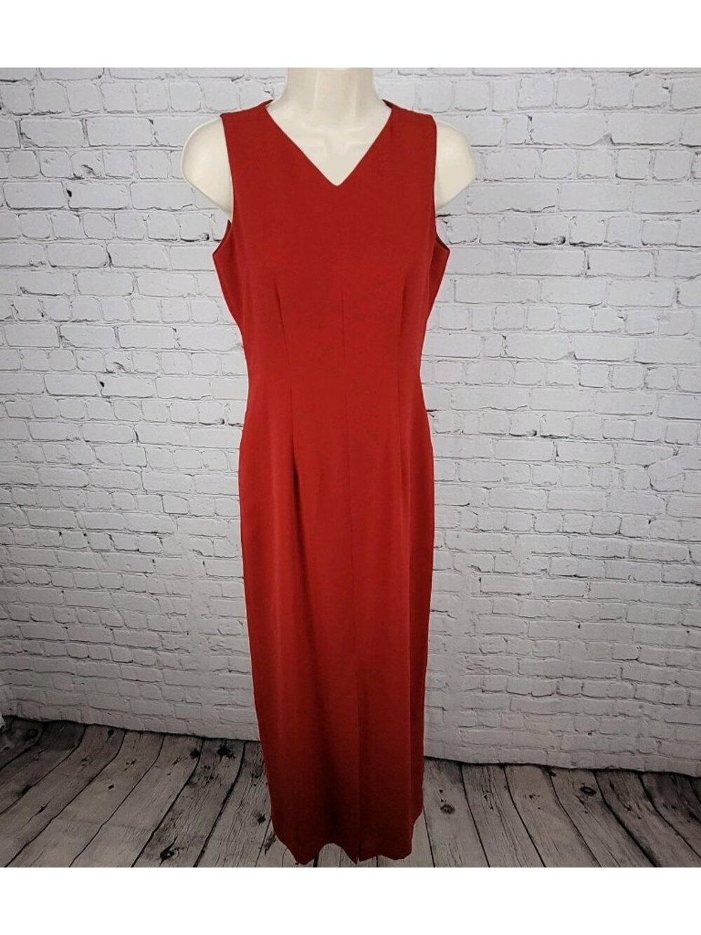 VTG Harold's Red Sleeveless Front Slit Maxi Sheath Dress USA Made Size 2